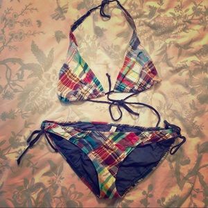 American Eagle plaid madras patchwork bikini